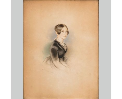 August Prinzhofer (1816-1885), miniature portrait of a young lady, black chalk with water colour on paper, signed and dated 1