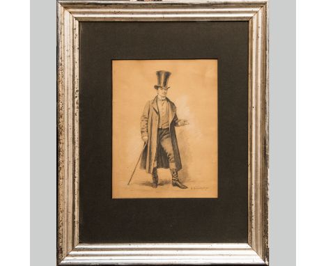 Artist 19th Century, Portrait of a elegant Gentleman , black chalk on paper, described bottom right , framed under glass . 30