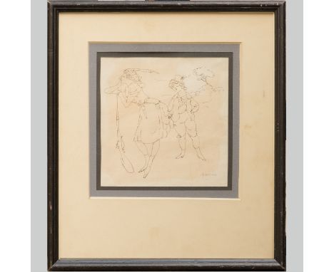 Jules Pascin (1885-1930)-attributed, preparatory sketch of a boy and a girl, black ink with pencil on paper, signed, framed u