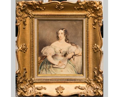 Stanislaw Marszalkiwick (1779-1872)-attributed, miniature portrait of a young elegant lady, water colour on paper, signed bot