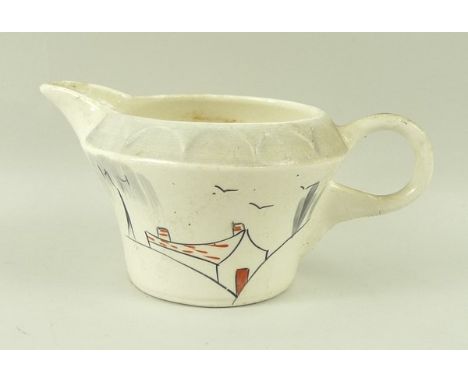 A Barratts of Staffordshire pottery part tea service, circa 1930's, painted with a house and bird design, comprising four tea