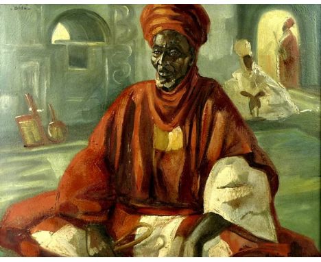 Maurice Fievet (20th century): a portrait of a gentleman in red robes, oil on canvas, signed and dated 1950 lower right, with