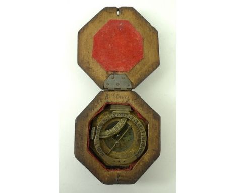 An Augsburg Universal equinoctial sundial, late 18th century, in a portable oak case initialled verso L.T.M. (possibly Ludovi