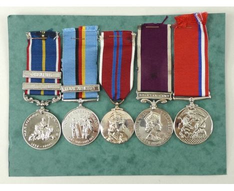 A group of five WWII medals to WOI (R.S.M.) Goodman R.C., served 1947-70, comprising National Service Medal, British Forces G