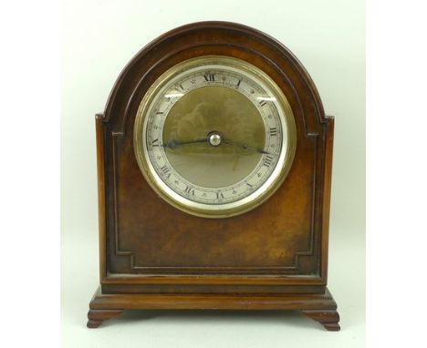 A walnut cased mantel clock by J. W. Benson, London, brass signed dial with silvered chapter ring bearing Roman numerals, blu
