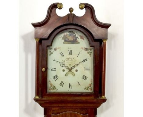 A George III oak longcase clock, by Herring, Newark, later eight day movement striking on a bell, the domed painted face with