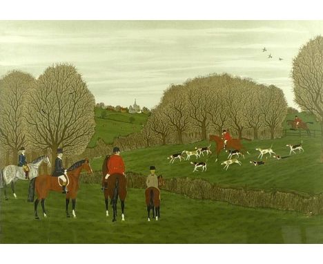 Vincent Haddelsey (1929-2010): hunting scene, artists proof, signed in pencil lower right, 53 by 73cm. 