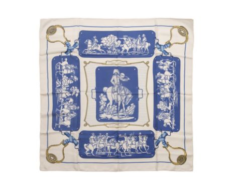 HERMES Paris, crée en 1956. Carré 'Plaques à Sabler'Dessinateur: Hugo GrygkarEn soie imprimée et titrée, marge blanche. (peti