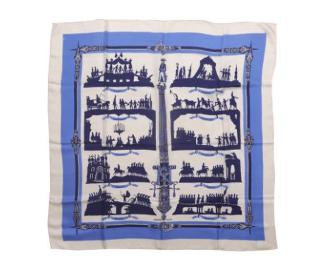 HERMES Paris, créé en 1949. Carré 'Hardes de Marine'Dessinateur inconnu.En soie imprimée, sur fond blanc. (tâches)90 x 90 cm 