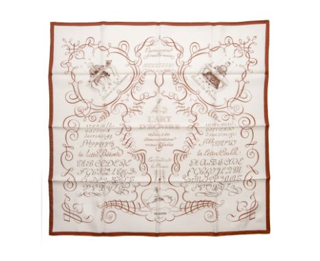 HERMES Paris, créé en 1957, réédition 2005. Carré 'L'Art d'Ecrire'Dessinateur inconnu. D'après gravures tirées de l'Encyclopé