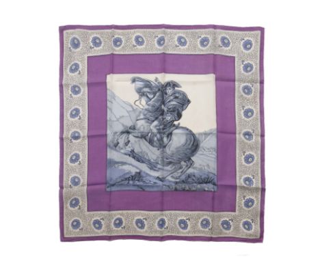 HERMES Paris, créé en 1940. Rare petit carré 'Bonaparte'D'après le tableau de Jacques-Louis David 'Bonaparte franchissant le 