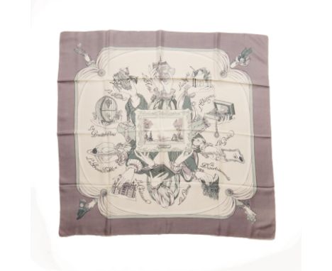 HERMES Paris, créé en 1951. Carré 'Plaisir de France'Dessinateur: Hugo GrygkarSoie imprimée et titrée, marge grise.90 x 90 cm