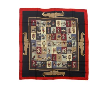 HERMES Paris, créé en 1942. Rare carré 'Jeu de la Comédie'Dessinateur: Victoria NatEn soie imprimée, marge rouge. (petits fil