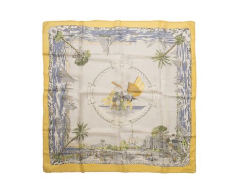 HERMES Paris, créé en 1945. Carré 'Croisette' - 'Régates de Cannes'Dessinateur: Charles PittnerEn soie imprimée, marge jaune.