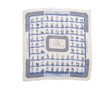 HERMES Paris, créé en 1955. Carré 'Le Jeu du Pair-Impair'Dessinateur: Hugo GrygkarEn soie imprimée et titrée, sur fond blanc.