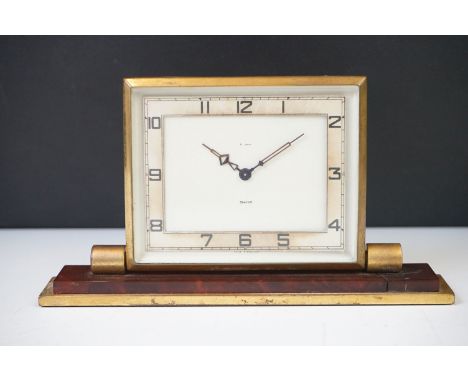 Art Deco ' Smiths ' 8 day Gilt Metal and Faux Amber Mantle Clock, 17cm long 