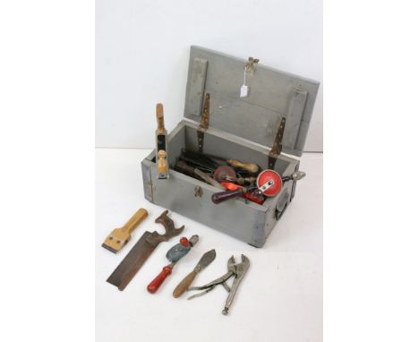 Painted Pine Tool Box, 45cm long with quantity of Tools 