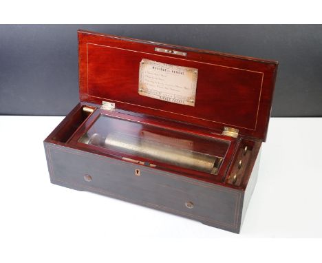 19th Century Nicole Freres Swiss four-airs rosewood music box, with card label to lid interior detailing the four airs played