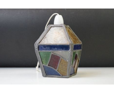 20th century stained glass and leaded hanging lantern, approx 17.5cm high (excluding fitting) 