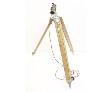 Standard Lamp, the base formed from a wooden adjustable tripod stand 