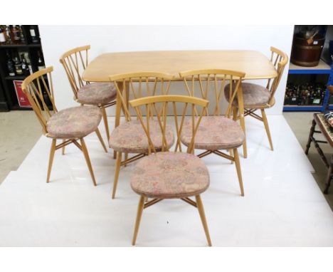 Ercol Blonde Elm and Beech Dining Table, model 382, 152cm long x 72cm high together with Set of Six Ercol Blonde Elm and Beec