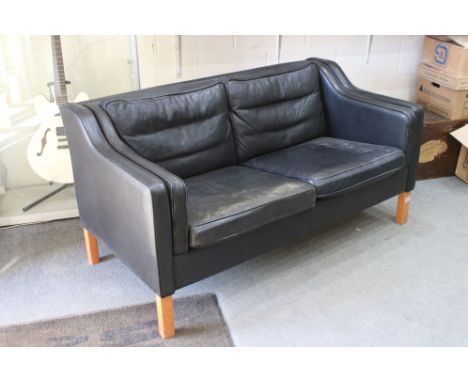 Mid century Danish Black Leather Sofa designed by Mogens Hansen, style no. M H 195, 149cm long x 78cm deep x 77cm high 