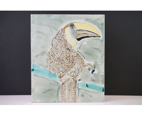 Ceramic tile depicting a toucan, by Phillip Sutton R.A. (B. 1928), 43 x 36cm, signed 'Phillip Sutton 1987' 