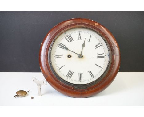 Late 19th / Early 20th century Mahogany Circular Wall Clock with cream dial, Roman numerals, poker hands and glazed front doo