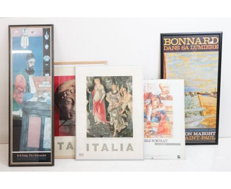 Five art exhibition posters to include R B Kitaj The Orientalist - The Tate Gallery London (99.5cm x 29cm); Sandro Botticelli