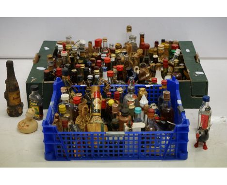 Collection of over 130 alcoholic miniatures to include a Guinness 3-pack, Foster's Military Gin, Moorland Mead, Harp Lager, K