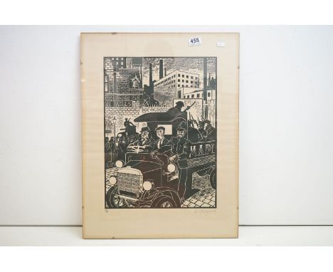 Ken Sprague (1927-2004) - A limited edition print of soldiers and pollcemen travelling in a van through an industrial street,