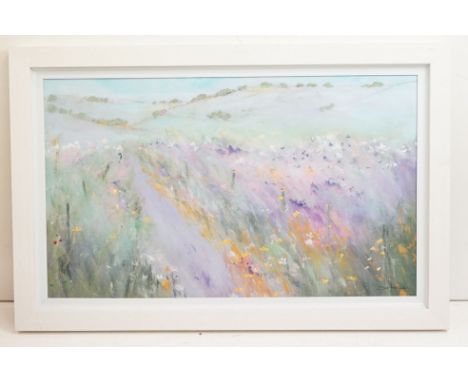 Sue Fenlen, Impressionist Print of Landscape with flowers in field, 58cm x 98cm, framed 