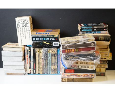 A large collection of paperback and hardback James Bond books to include 1960's Pan examples and Large print. 