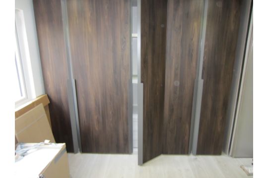 Built In Italian Dark Wood Grain Wardrobe Display 6 Sliding Doors