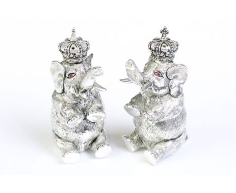 Pair of royal elephant condiments with ruby eyes 