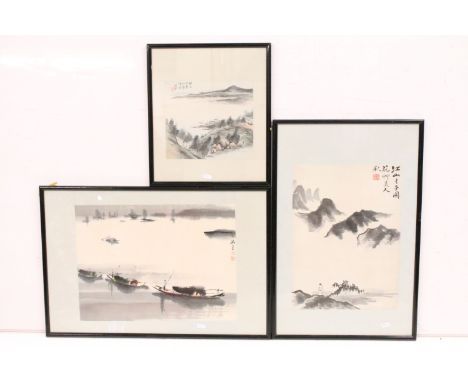 Chinese School, figure by a tree with mountains above, watercolour, signature marks and red character seal upper right, 41 x 