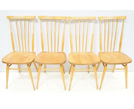 Set of four Ercol blonde elm and beech stickback chairs, model 608, two with partial maker's labels, each 93cm high x 42cm wi