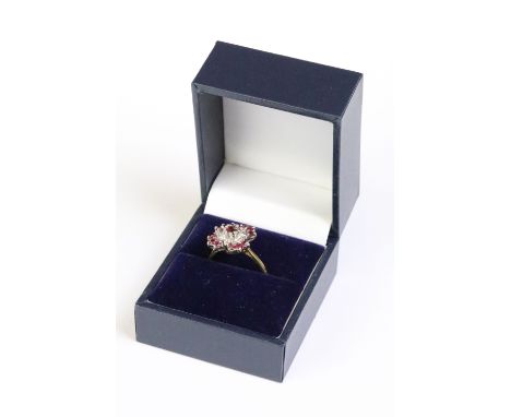 18ct yellow gold ruby and diamond cluster ring 