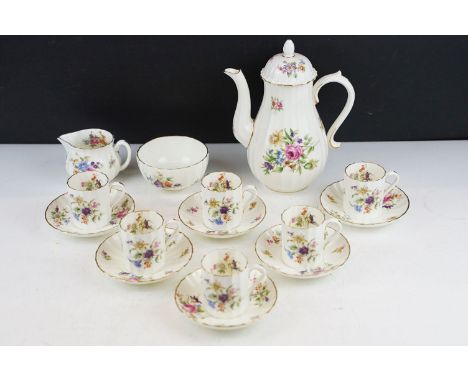 Royal Worcester 'Roanoke' pattern coffee set to include coffee pot, 6 cups &amp; saucers, sugar bowl &amp; milk jug 