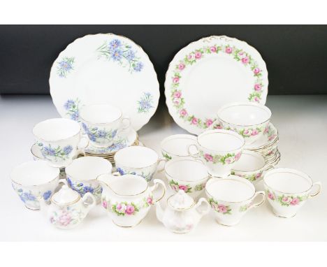 Collection of porcelain tea ware to include a Royal Vale floral tea set (pattern 7513, featuring cups, saucers, tea plates &a