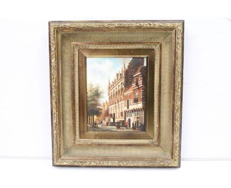 Continental School, street scene with figures, oil on panel, indistinctly signed lower left, possible K Allure, 24 x 18.5cm, 