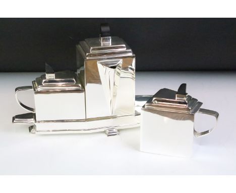 Silver plated Art Deco style four piece tea service 