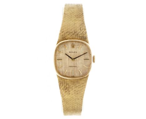 Rolex Precision (18K.) "Linnen Dial" 3253 - Men's watch - approx. 1974.&nbsp;Case: yellow gold (18K.) - bracelet: yellow gold
