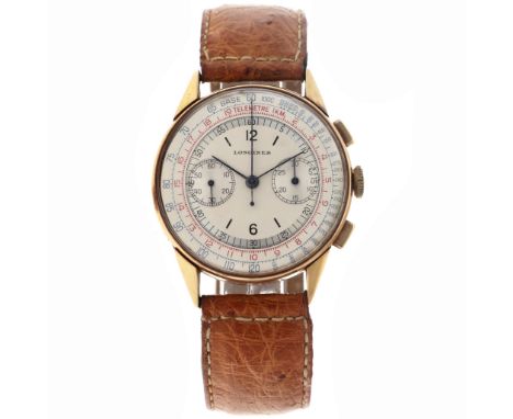 Longines Vintage Chronograph 18K. - Men's watch . Case: yellow gold (18K.) - strap: leather - manual - condition: good, movem
