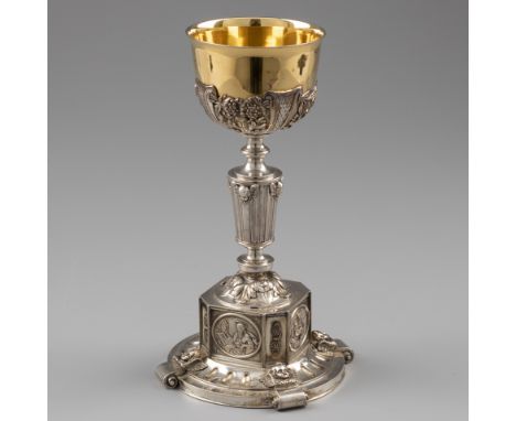 Chalice, Willem F. Hermans, Eindhoven 1848, silver. A very beautiful chalice with a gold-plated cup with a separate silver pi