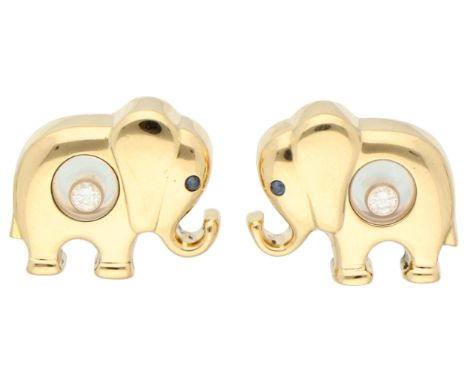 Chopard 18K yellow gold Happy Diamonds elephant earrings. Part of a parure, set with two brilliant cut diamonds of approx. 0.