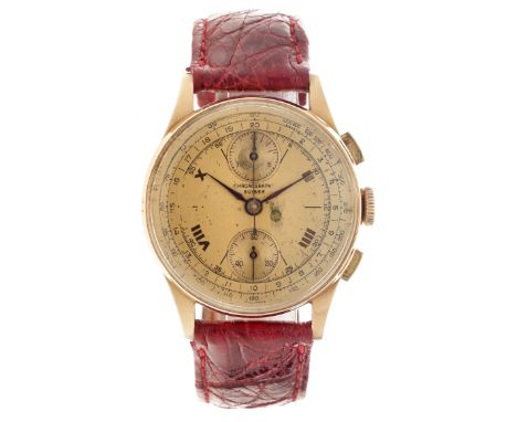 No Reserve - Chronograph Suisse (18K.) - Men's watch. Case: rose gold (18K.) - strap: leather - manual winding - condition: g