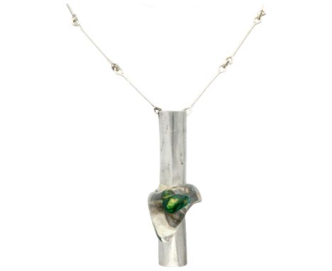 Lapponia Sterling silver Björn Weckström Space series Big Drop pendant on necklace with perspex. A drop of perspex on a cylin