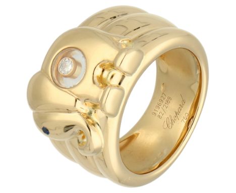Chopard 18K yellow gold Happy Diamonds elephant ring. Part of a parure. Set with a brilliant cut diamond of approx. 0.03 ct. 