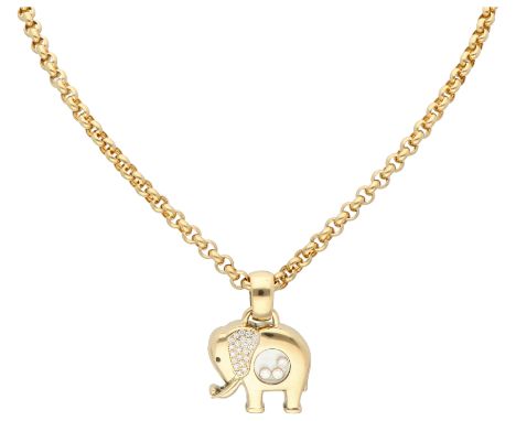 Chopard 18K yellow gold Happy Diamonds elephant pendant on necklace. Part of a parure set with brilliant cut diamonds of appr